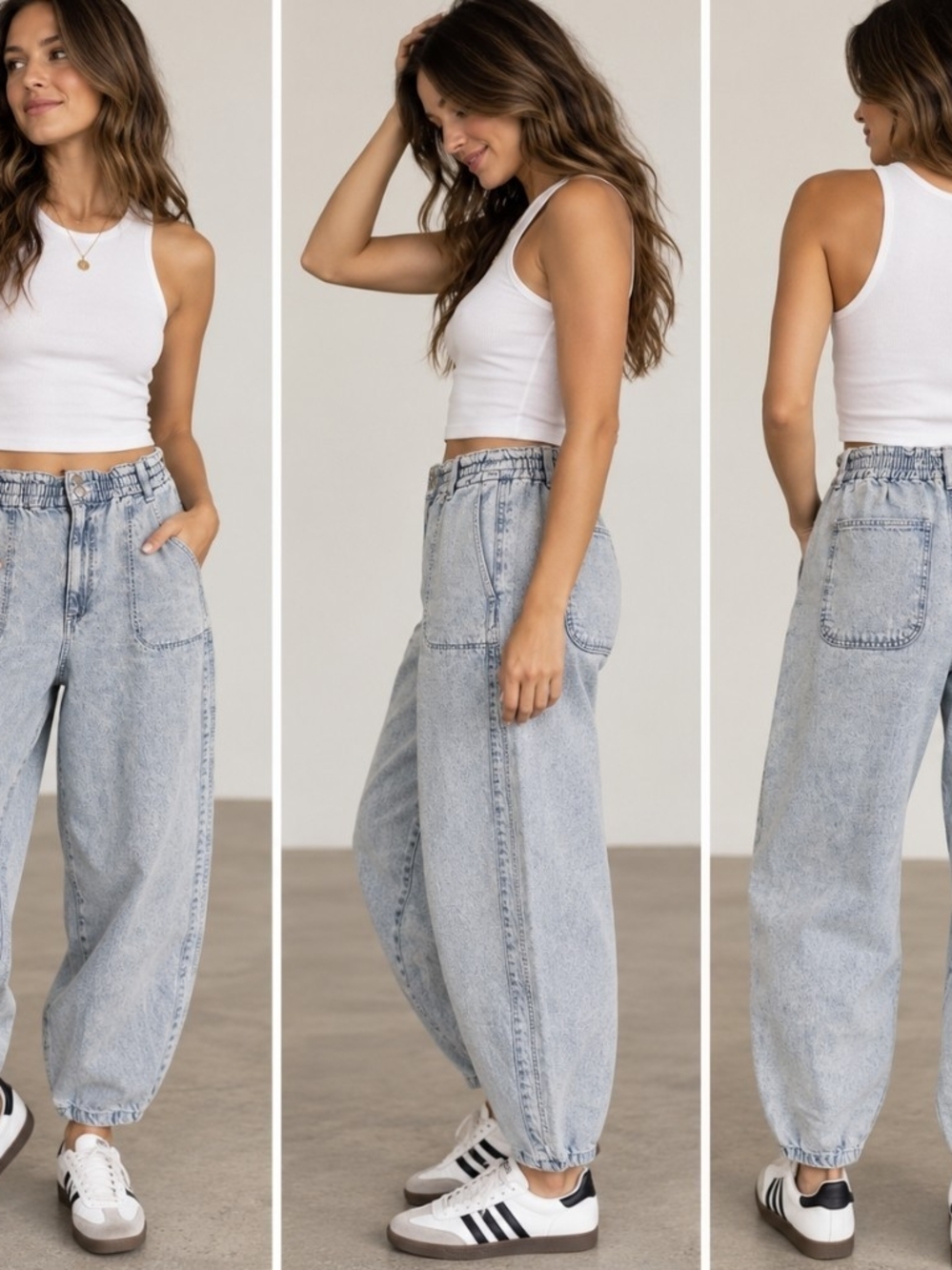 Topshop Jeans 28 Light Wash Balloon Barrel Leg Elastic Waist Tapered 90s Y2K